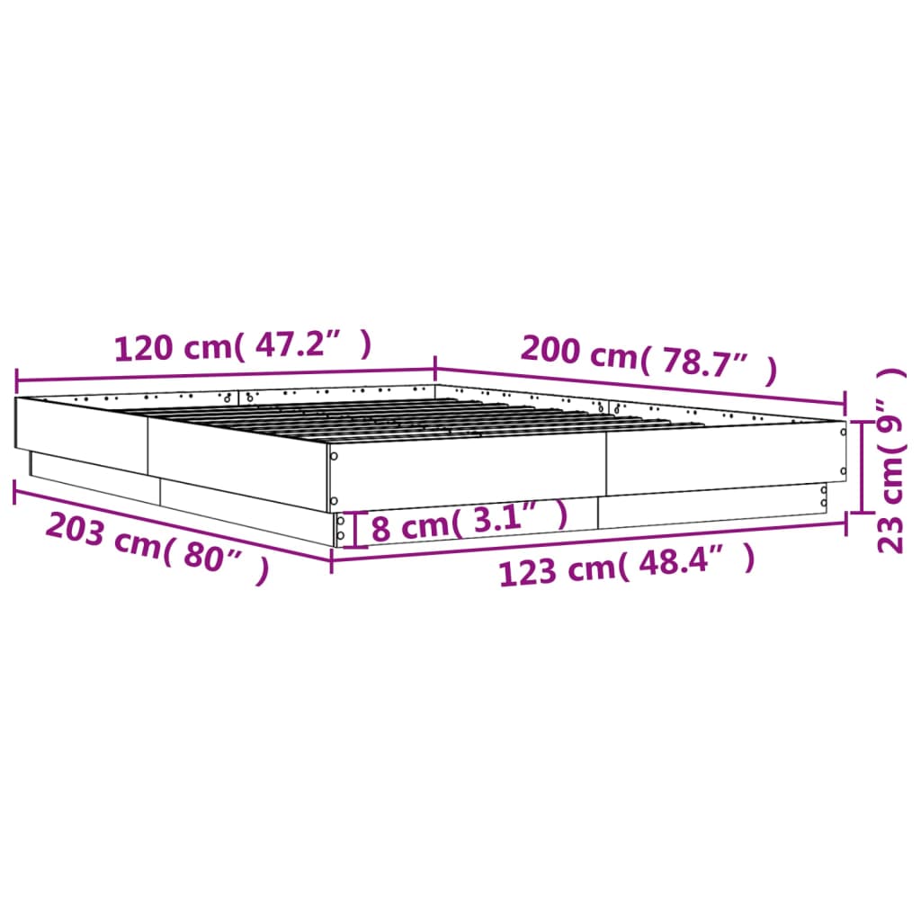 Bedframe bewerkt hout grijs sonoma eikenkleurig 120x200 cm is nu te koop bij PeponiXL, paradijselijk wonen!
