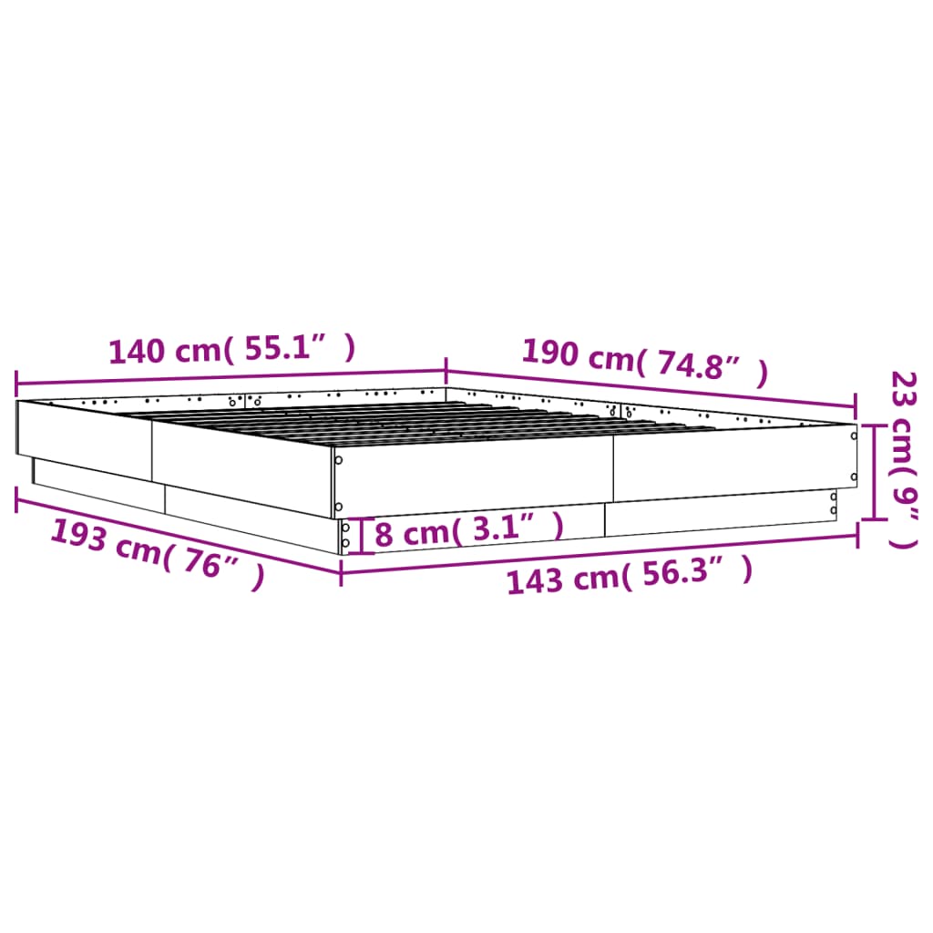 Bedframe bewerkt hout sonoma eikenkleurig 90x190 cm is nu te koop bij PeponiXL, paradijselijk wonen!