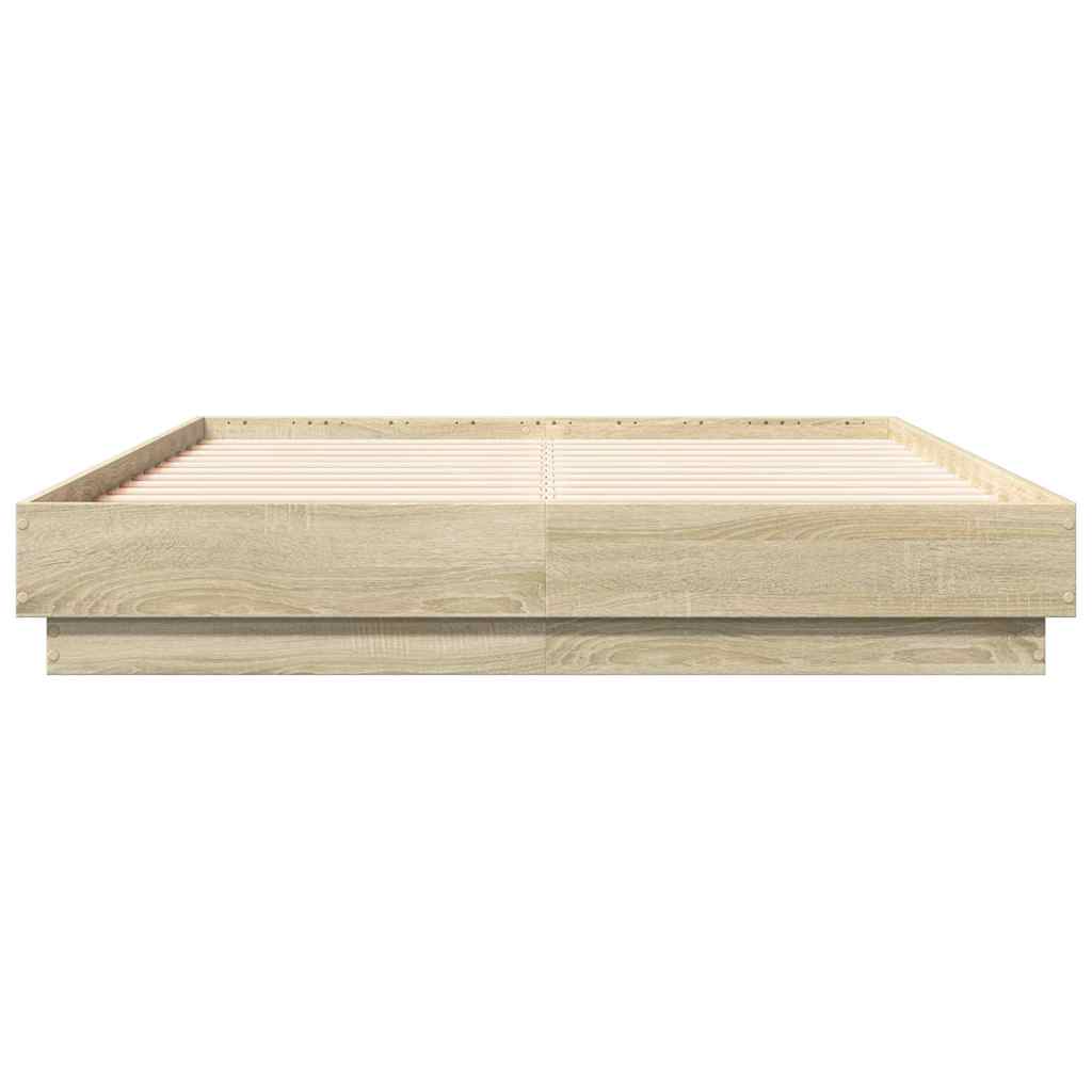 Bedframe bewerkt hout sonoma eikenkleurig 135x190 cm is nu te koop bij PeponiXL, paradijselijk wonen!