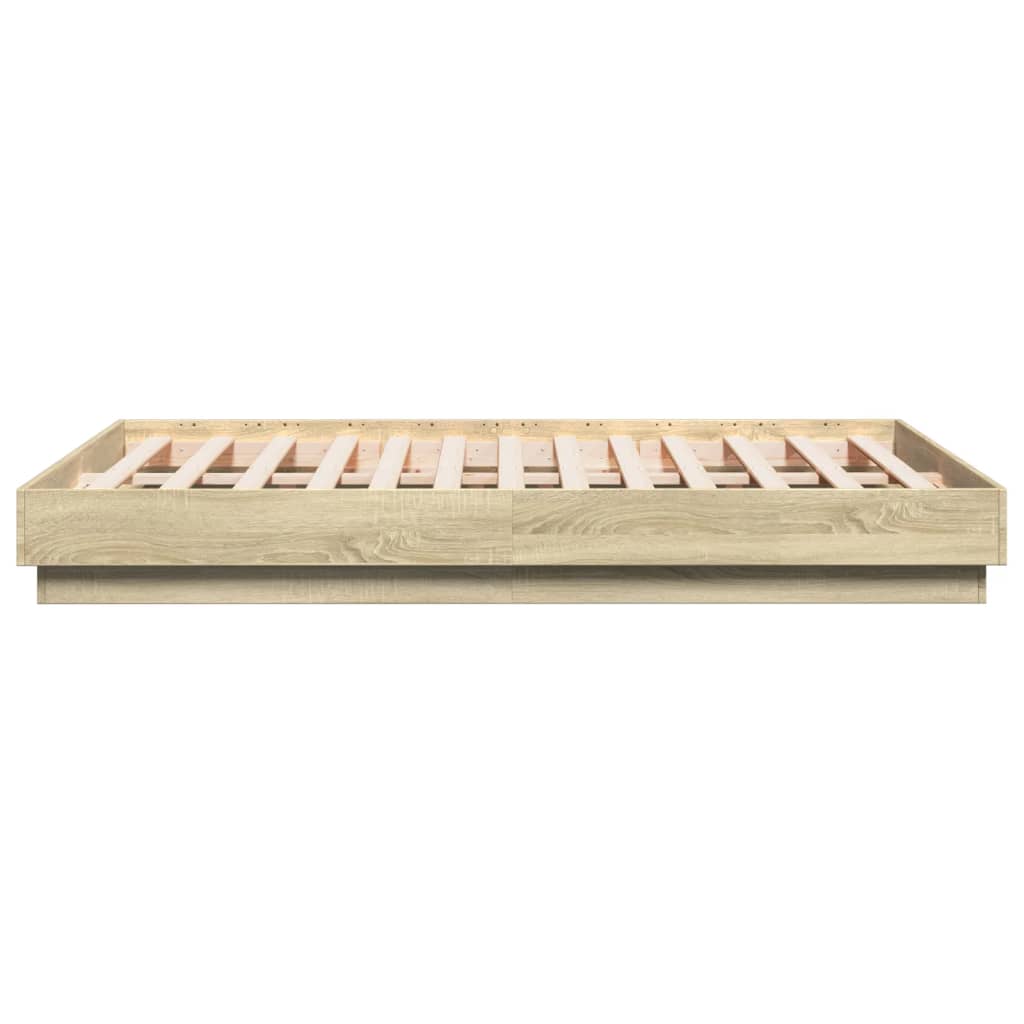 Bedframe bewerkt hout sonoma eikenkleurig 135x190 cm is nu te koop bij PeponiXL, paradijselijk wonen!