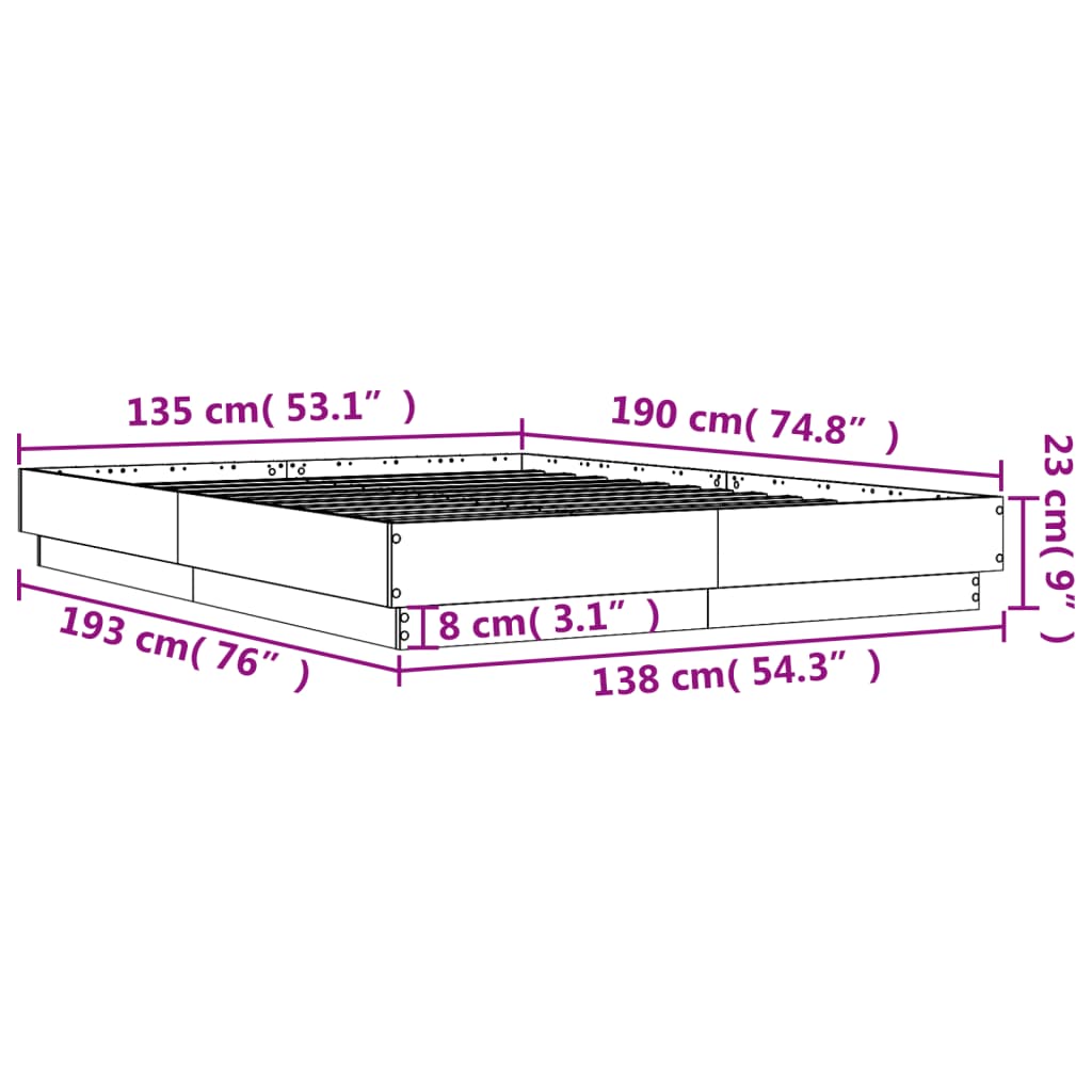 Bedframe bewerkt hout sonoma eikenkleurig 135x190 cm is nu te koop bij PeponiXL, paradijselijk wonen!