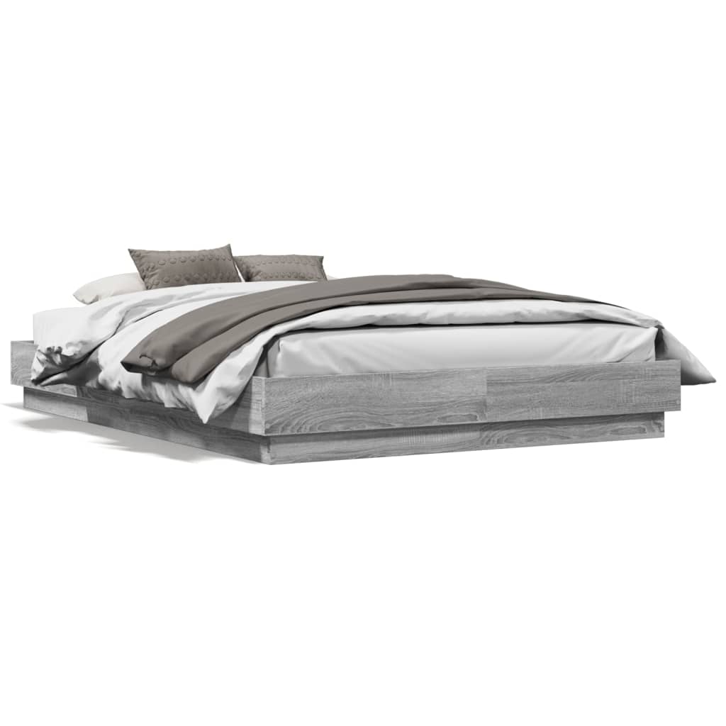 Bedframe bewerkt hout grijs sonoma eikenkleurig 135x190 cm is nu te koop bij PeponiXL, paradijselijk wonen!
