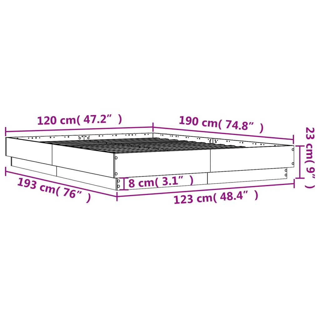 Bedframe bewerkt hout sonoma eikenkleurig 120x190 cm is nu te koop bij PeponiXL, paradijselijk wonen!