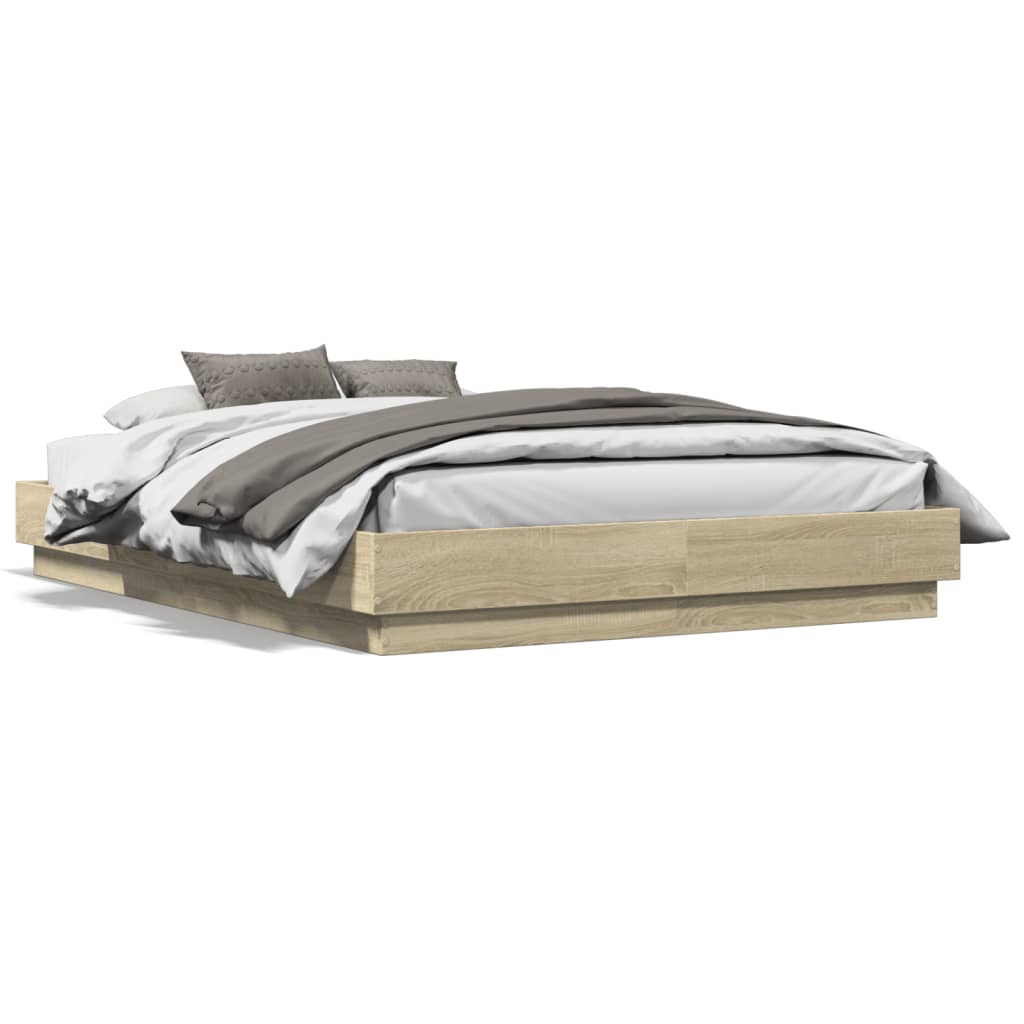 Bedframe bewerkt hout sonoma eikenkleurig 120x190 cm is nu te koop bij PeponiXL, paradijselijk wonen!