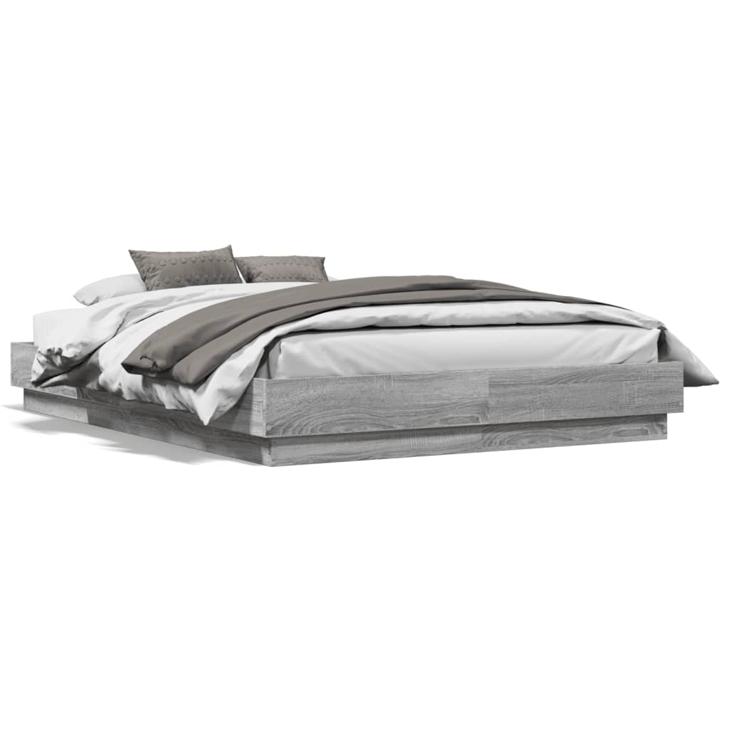 Bedframe bewerkt hout grijs sonoma eikenkleurig 120x190 cm is nu te koop bij PeponiXL, paradijselijk wonen!