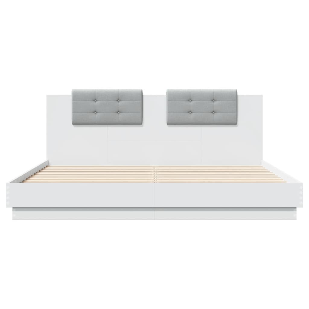 Bedframe met hoofdeinde bewerkt hout wit 200x200 cm is nu te koop bij PeponiXL, paradijselijk wonen!