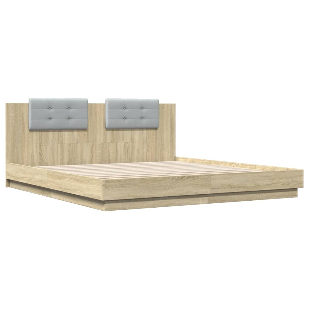 Bedframe met hoofdeinde bewerkt hout sonoma eiken 200x200 cm is nu te koop bij PeponiXL, paradijselijk wonen!