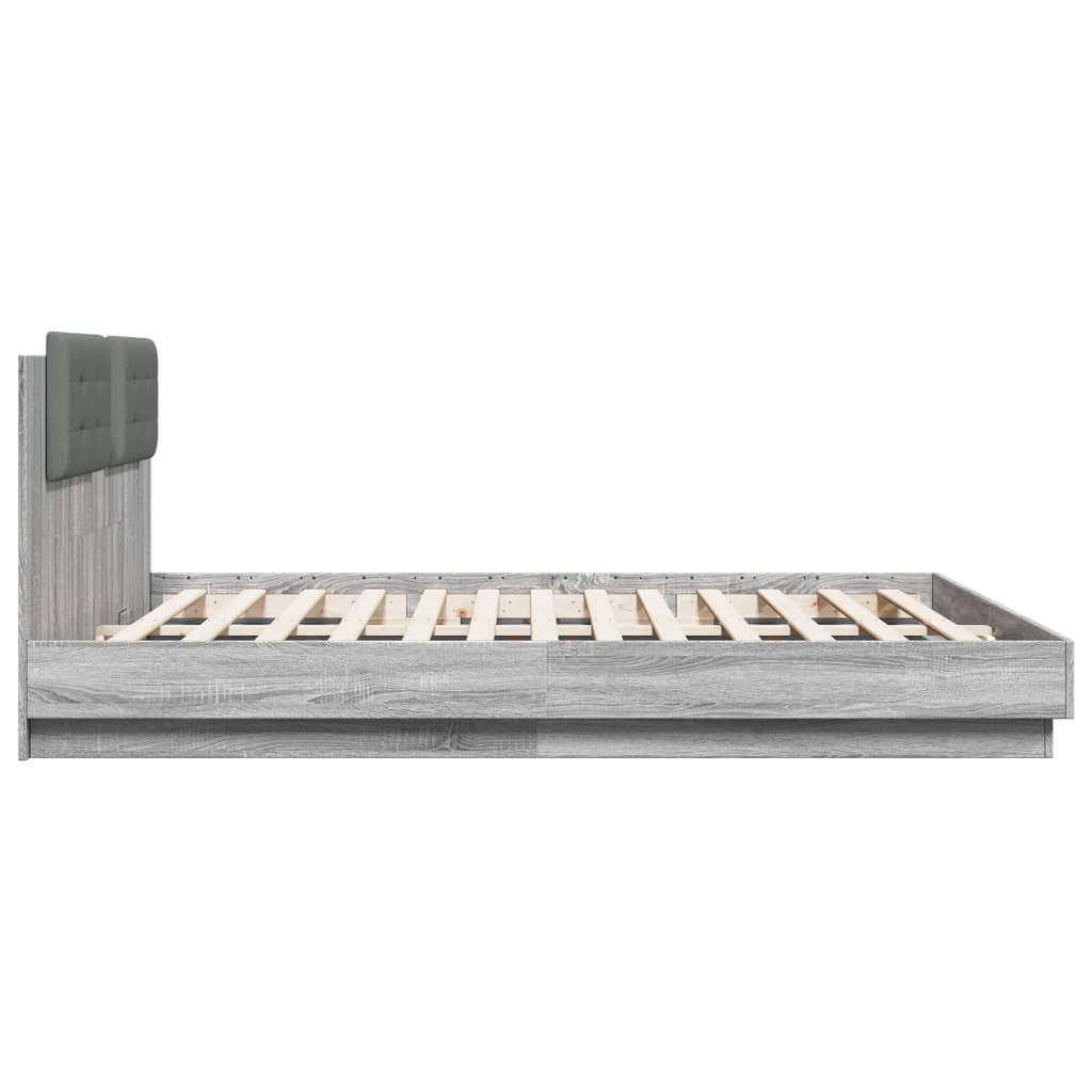 Bedframe met hoofdeinde bewerkt hout grijs sonoma 200x200 cm is nu te koop bij PeponiXL, paradijselijk wonen!