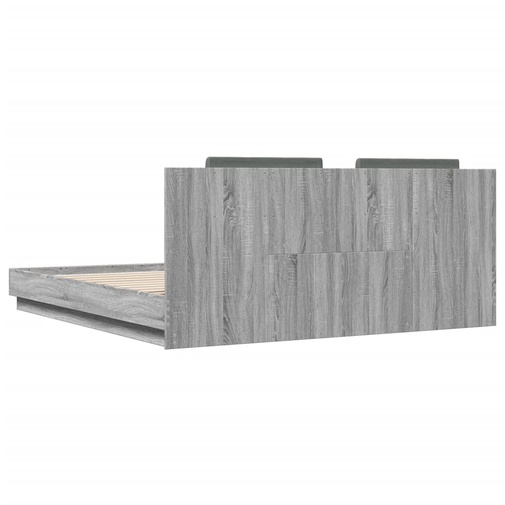 Bedframe met hoofdeinde bewerkt hout grijs sonoma 200x200 cm is nu te koop bij PeponiXL, paradijselijk wonen!