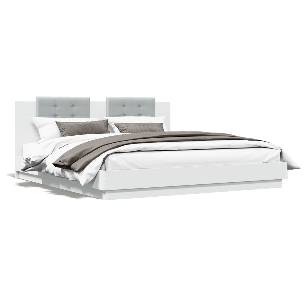 Bedframe met hoofdbord bewerkt hout wit 180x200 cm is nu te koop bij PeponiXL, paradijselijk wonen!