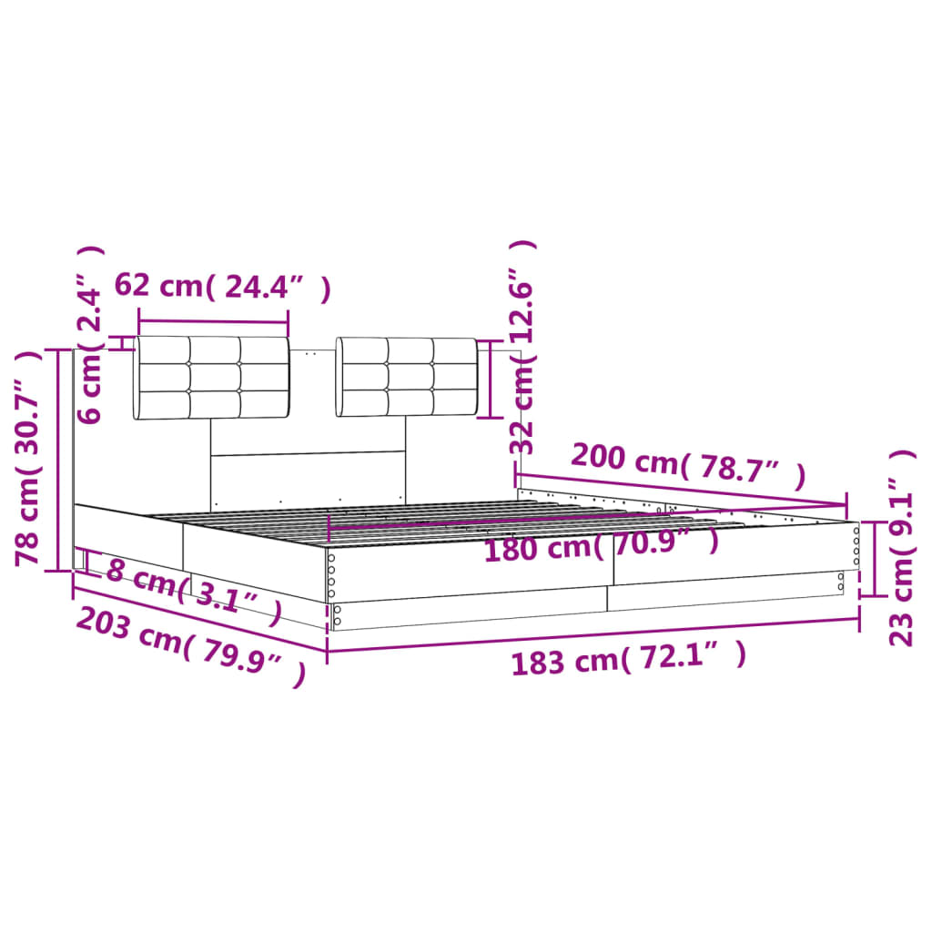 Bedframe met hoofdbord bewerkt hout wit 180x200 cm is nu te koop bij PeponiXL, paradijselijk wonen!