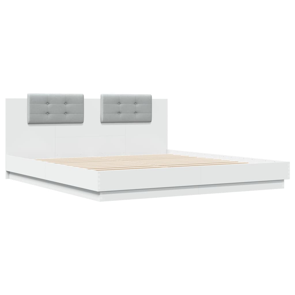 Bedframe met hoofdbord bewerkt hout wit 160x200 cm is nu te koop bij PeponiXL, paradijselijk wonen!