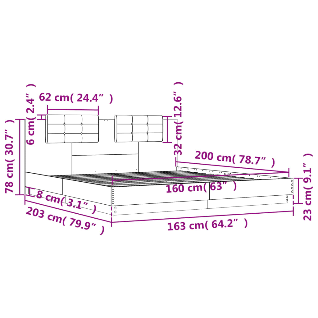 Bedframe met hoofdbord bewerkt hout wit 160x200 cm is nu te koop bij PeponiXL, paradijselijk wonen!