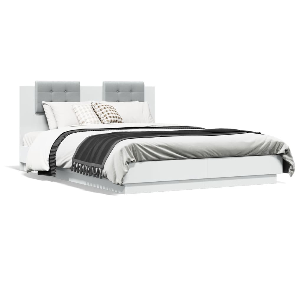 Bedframe met hoofdeinde bewerkt hout wit 150x200 cm is nu te koop bij PeponiXL, paradijselijk wonen!
