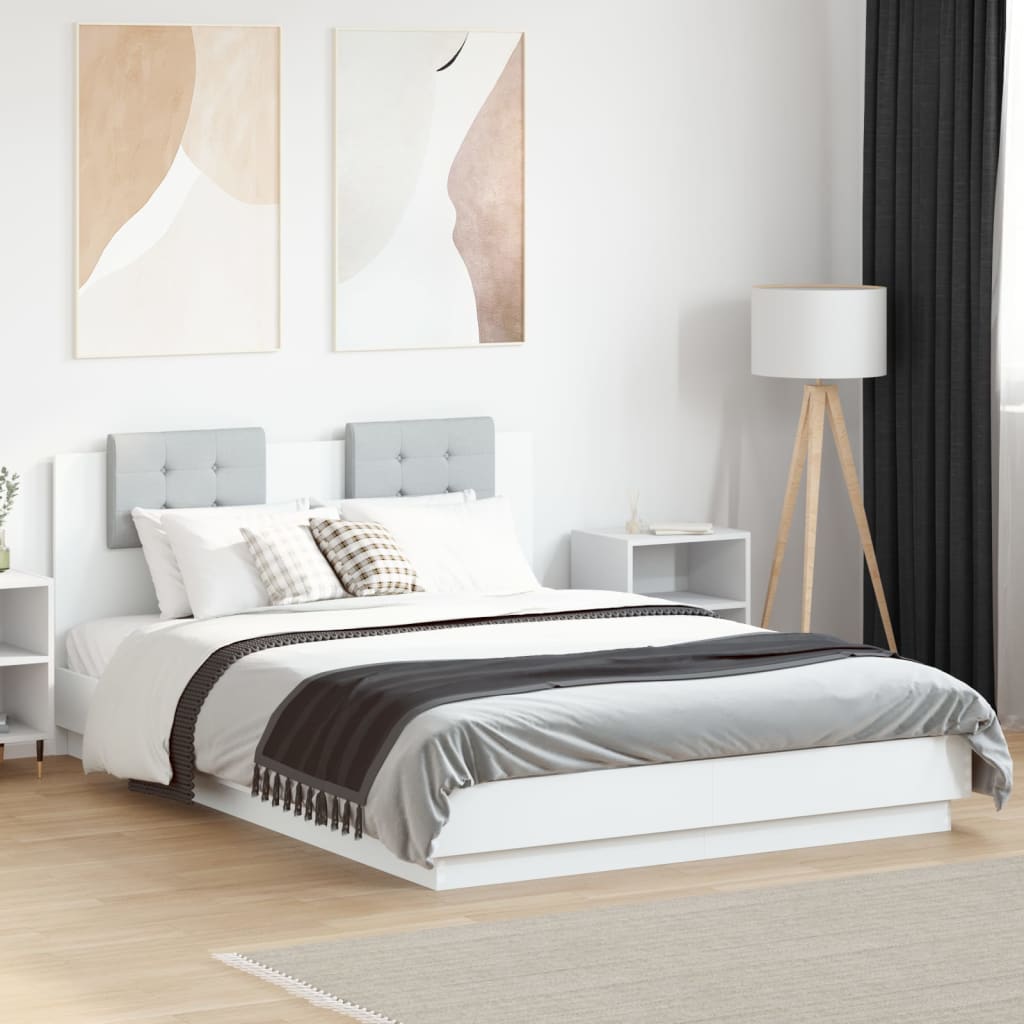Bedframe met hoofdeinde bewerkt hout wit 150x200 cm is nu te koop bij PeponiXL, paradijselijk wonen!