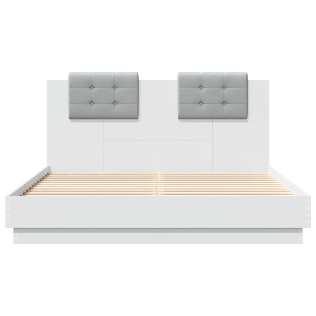 Bedframe met hoofdeinde bewerkt hout wit 150x200 cm is nu te koop bij PeponiXL, paradijselijk wonen!