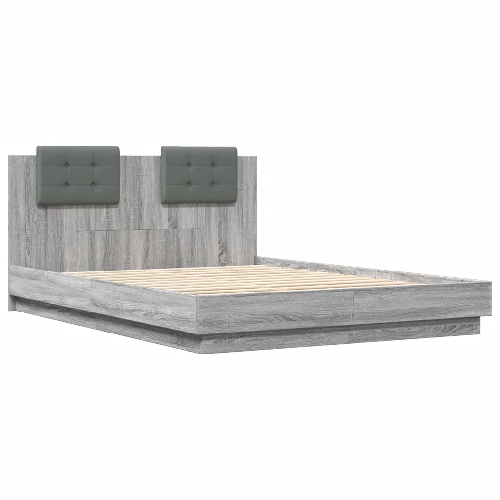 Bedframe met hoofdeinde grijs sonoma eiken 150x200 cm is nu te koop bij PeponiXL, paradijselijk wonen!