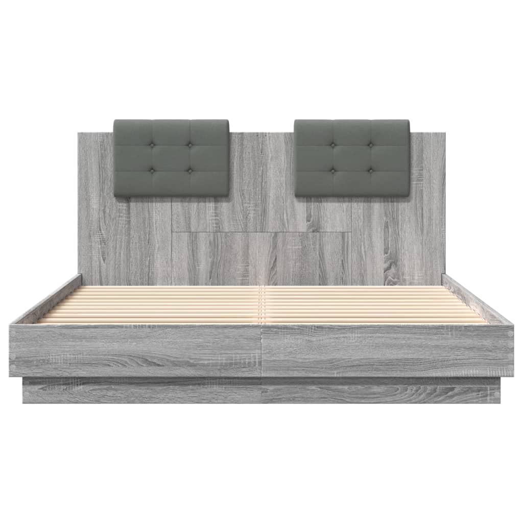 Bedframe met hoofdeinde grijs sonoma eiken 150x200 cm is nu te koop bij PeponiXL, paradijselijk wonen!