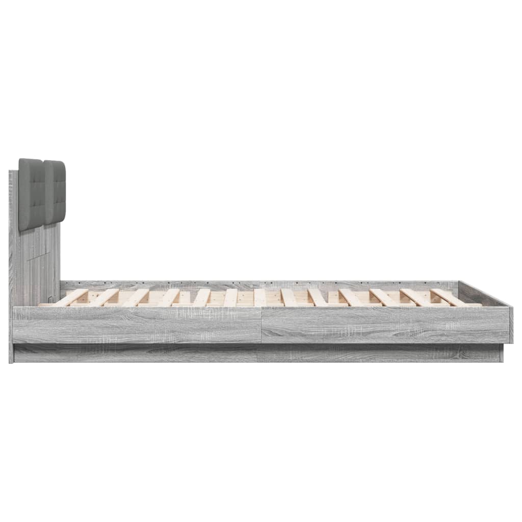 Bedframe met hoofdeinde grijs sonoma eiken 150x200 cm is nu te koop bij PeponiXL, paradijselijk wonen!