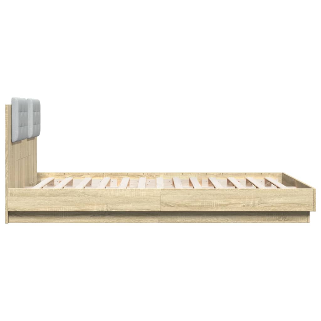 Bedframe met hoofdeinde bewerkt hout sonoma eiken 140x200 cm is nu te koop bij PeponiXL, paradijselijk wonen!