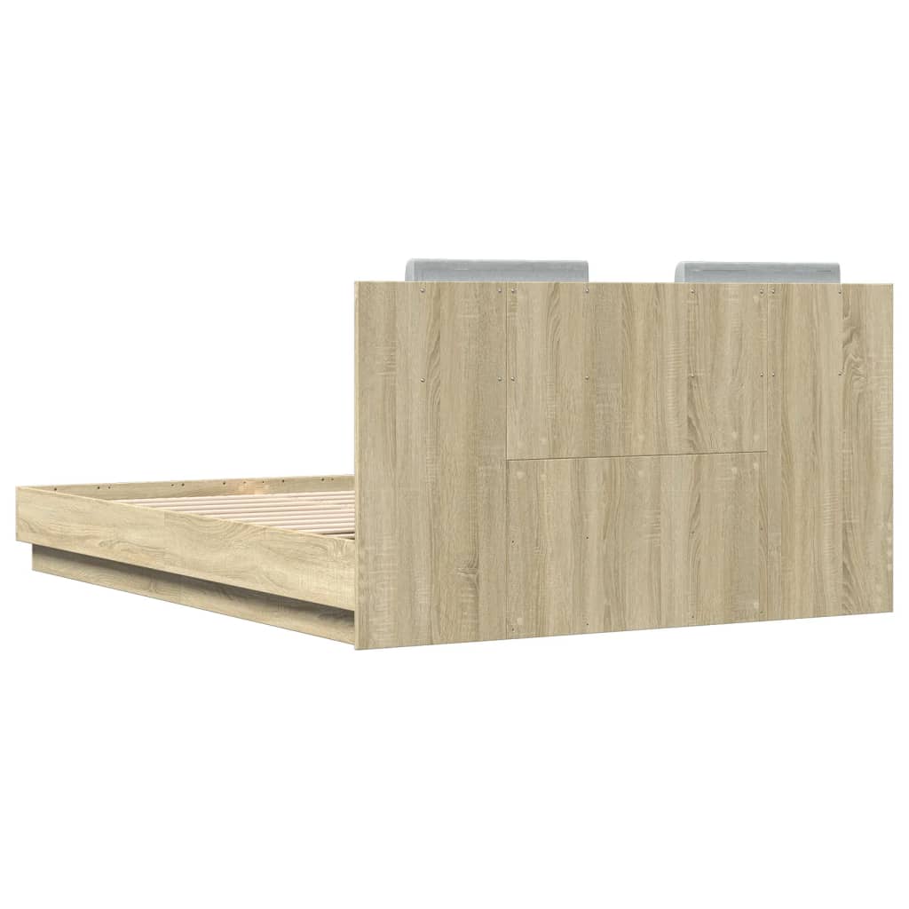 Bedframe met hoofdeinde bewerkt hout sonoma eiken 140x200 cm is nu te koop bij PeponiXL, paradijselijk wonen!