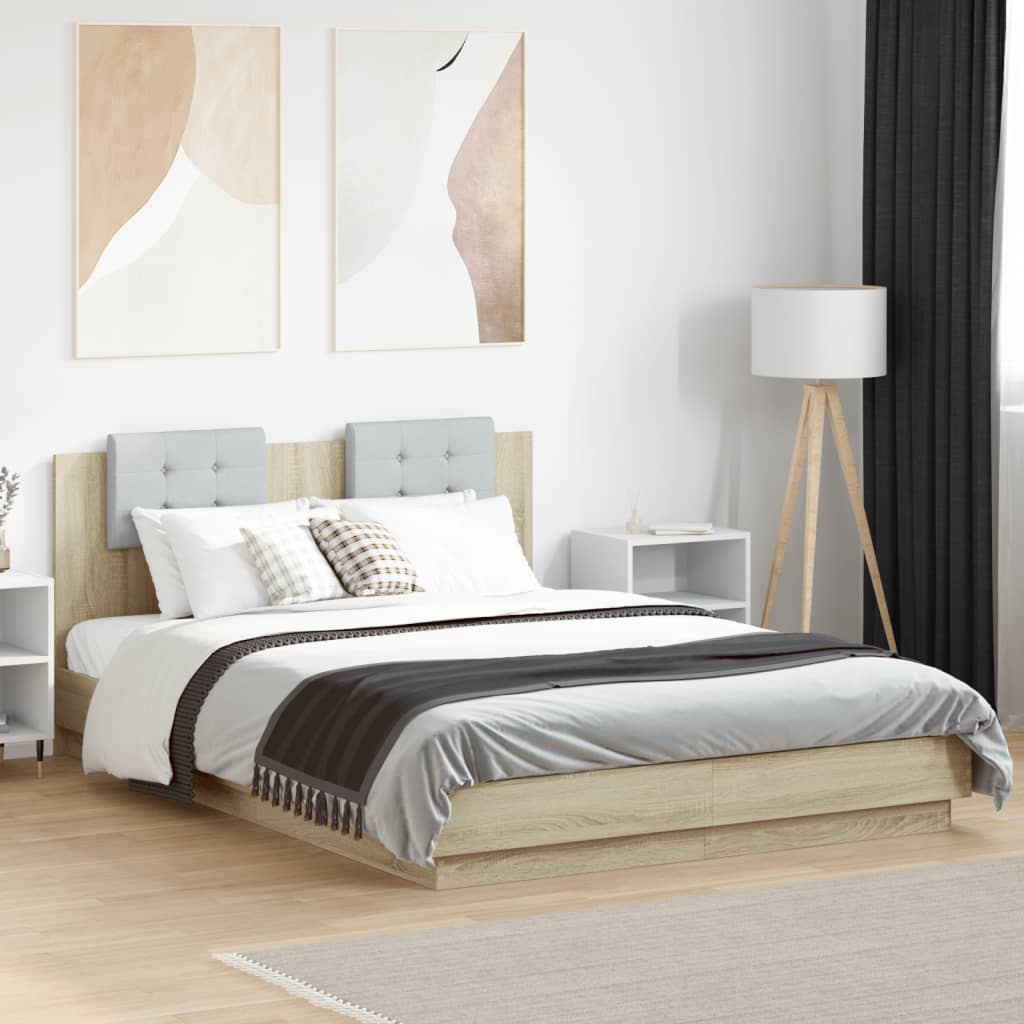 Bedframe met hoofdeinde bewerkt hout sonoma eiken 140x200 cm is nu te koop bij PeponiXL, paradijselijk wonen!