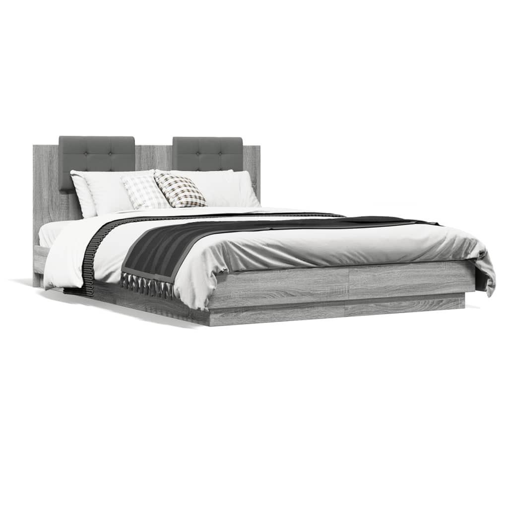 Bedframe met hoofdeinde bewerkt hout grijs sonoma 140x200 cm is nu te koop bij PeponiXL, paradijselijk wonen!