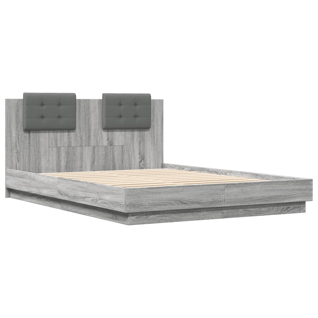 Bedframe met hoofdeinde bewerkt hout grijs sonoma 140x200 cm is nu te koop bij PeponiXL, paradijselijk wonen!
