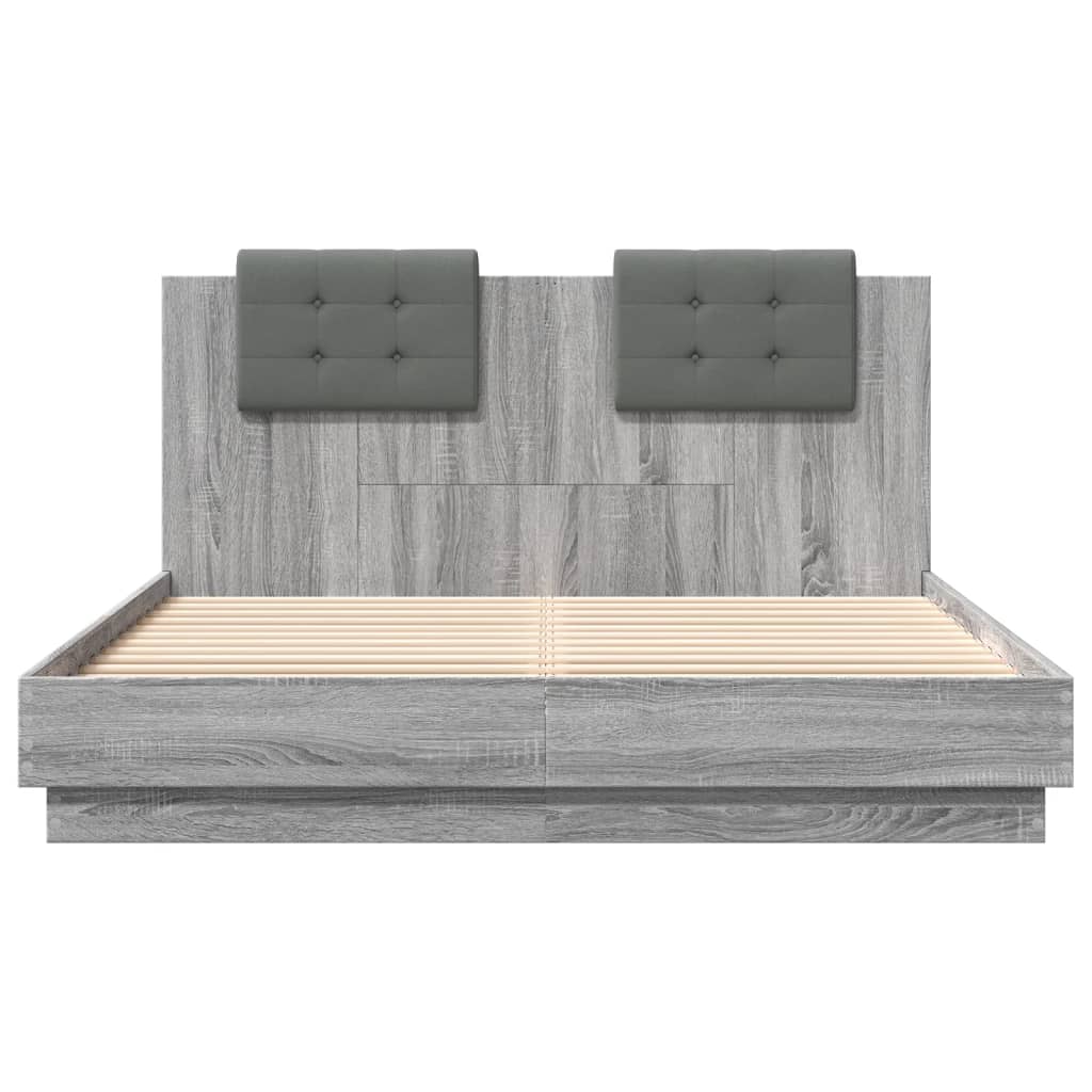 Bedframe met hoofdeinde bewerkt hout grijs sonoma 140x200 cm is nu te koop bij PeponiXL, paradijselijk wonen!