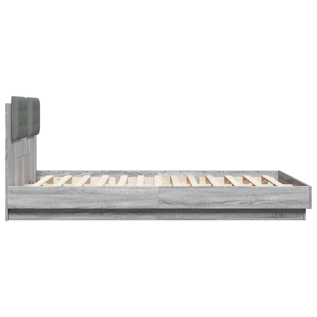 Bedframe met hoofdeinde bewerkt hout grijs sonoma 140x200 cm is nu te koop bij PeponiXL, paradijselijk wonen!