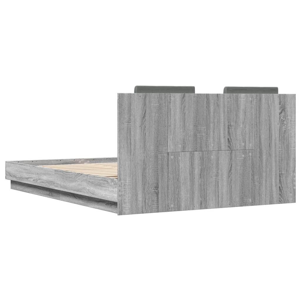 Bedframe met hoofdeinde bewerkt hout grijs sonoma 140x200 cm is nu te koop bij PeponiXL, paradijselijk wonen!