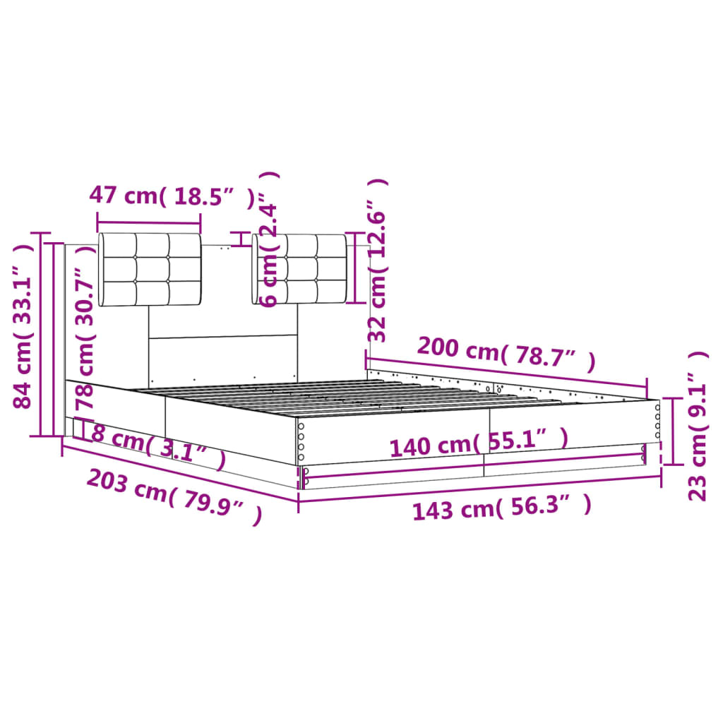 Bedframe met hoofdeinde bewerkt hout grijs sonoma 140x200 cm is nu te koop bij PeponiXL, paradijselijk wonen!