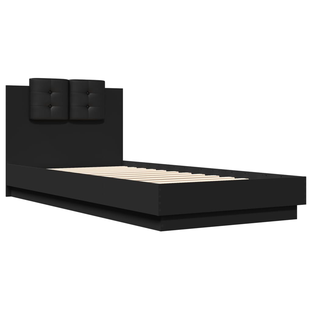 Bedframe met hoofdbord bewerkt hout zwart 100x200 cm is nu te koop bij PeponiXL, paradijselijk wonen!
