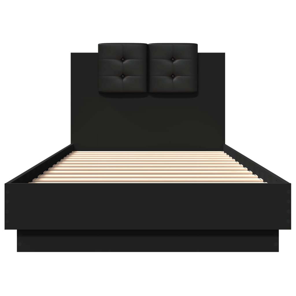 Bedframe met hoofdbord bewerkt hout zwart 100x200 cm is nu te koop bij PeponiXL, paradijselijk wonen!