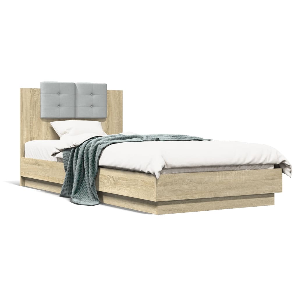 Bedframe met hoofdeinde bewerkt hout sonoma eiken 100x200 cm is nu te koop bij PeponiXL, paradijselijk wonen!