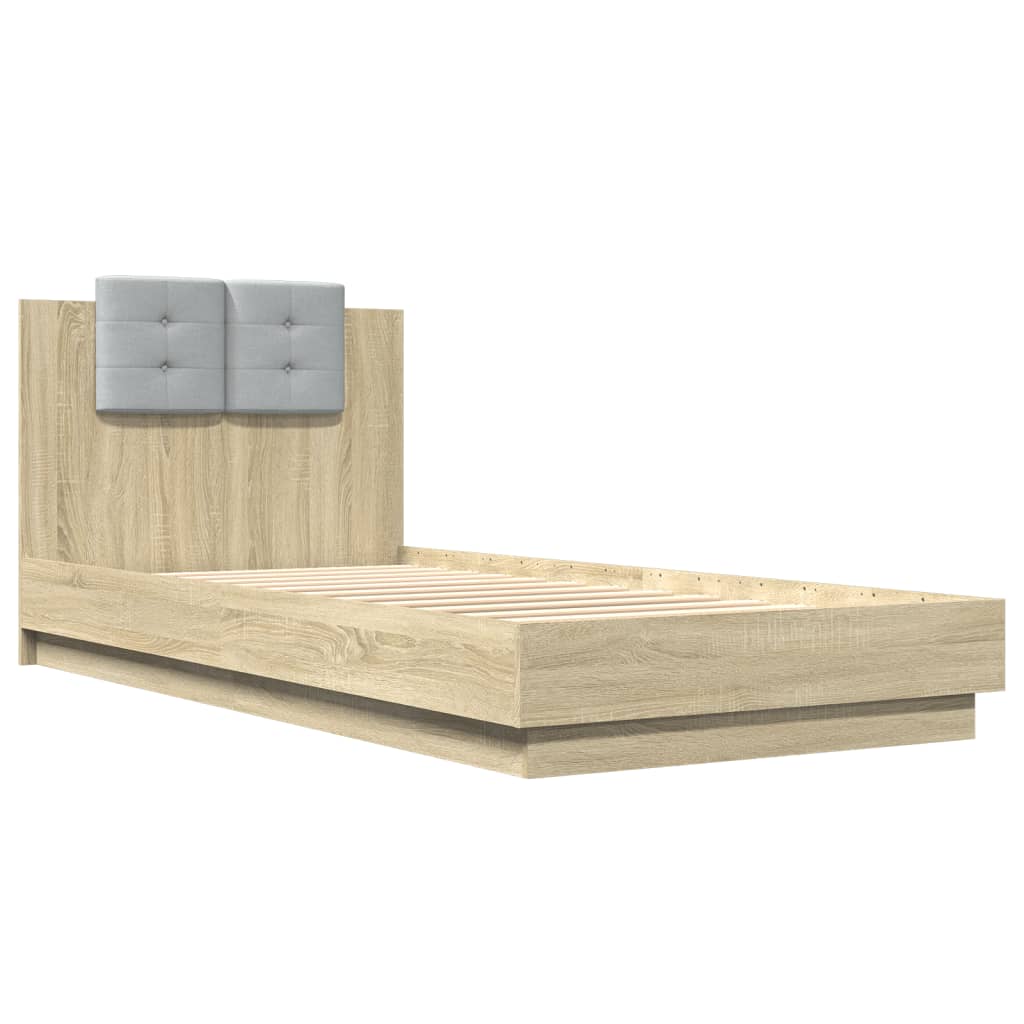Bedframe met hoofdeinde bewerkt hout sonoma eiken 100x200 cm is nu te koop bij PeponiXL, paradijselijk wonen!