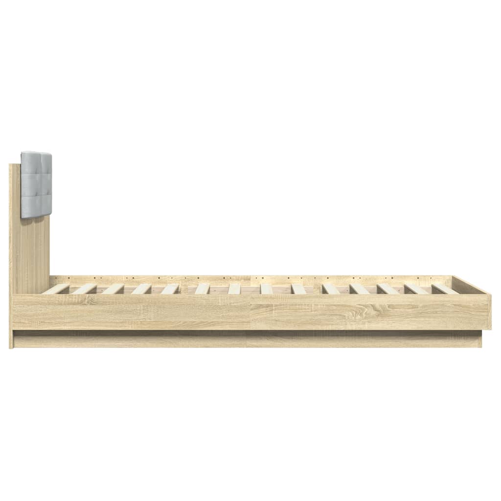 Bedframe met hoofdeinde bewerkt hout sonoma eiken 100x200 cm is nu te koop bij PeponiXL, paradijselijk wonen!