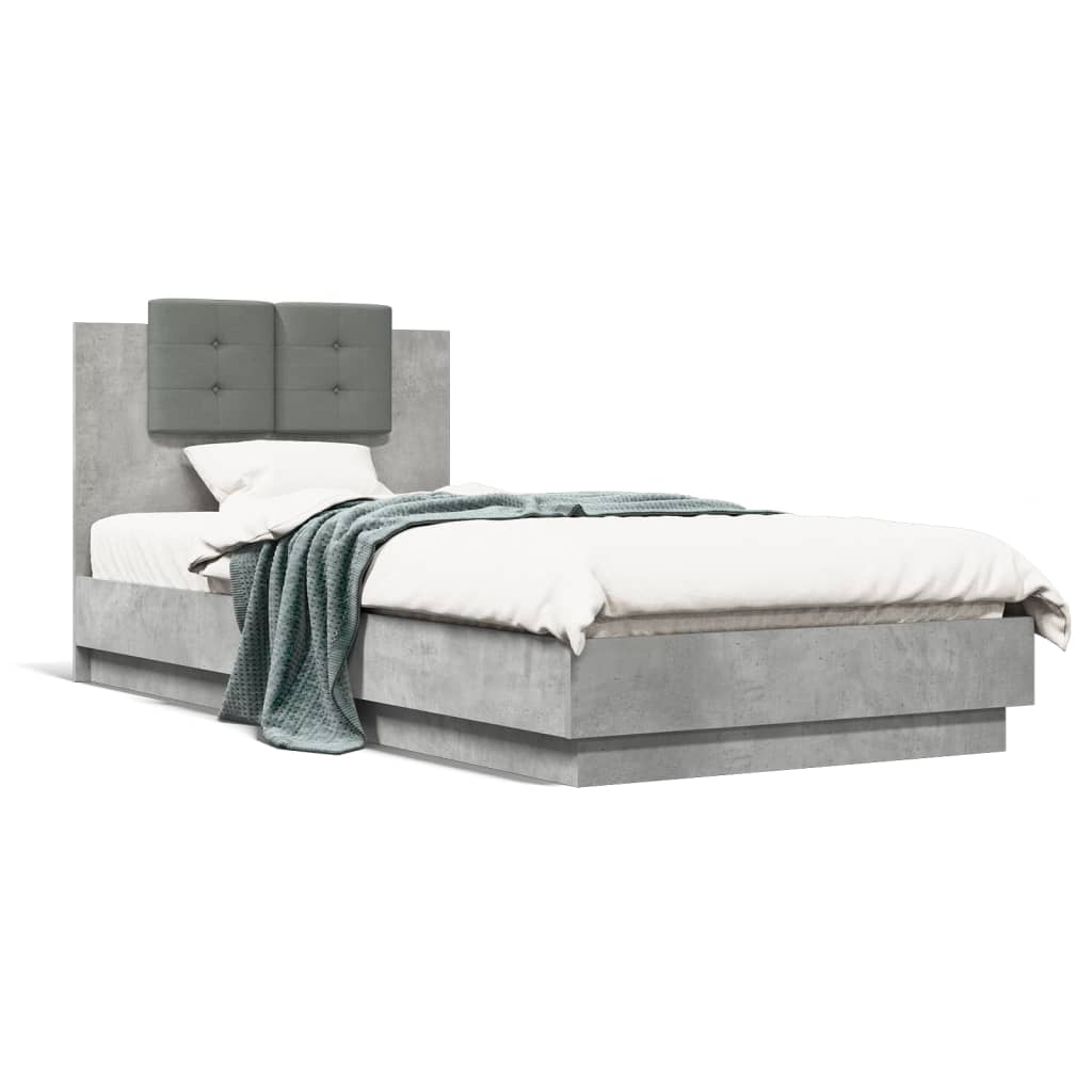 Bedframe met hoofdeinde bewerkt hout betongrijs 100x200 cm is nu te koop bij PeponiXL, paradijselijk wonen!