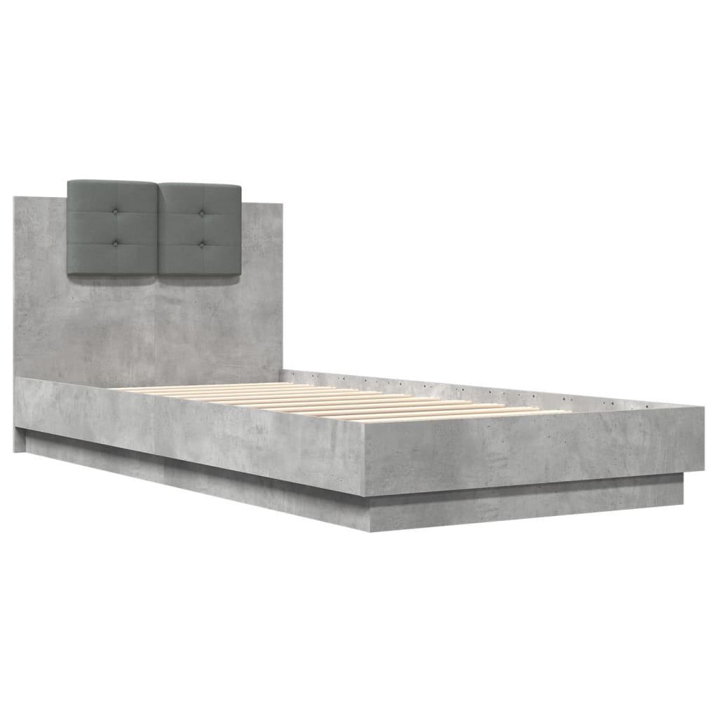 Bedframe met hoofdeinde bewerkt hout betongrijs 100x200 cm is nu te koop bij PeponiXL, paradijselijk wonen!