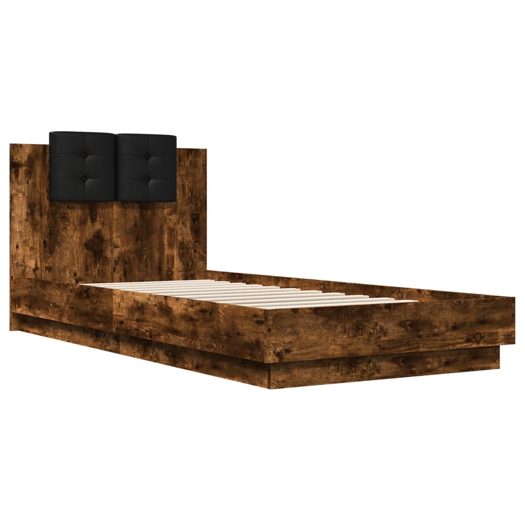 Bedframe met hoofdeinde bewerkt hout gerookt eiken 100x200 cm is nu te koop bij PeponiXL, paradijselijk wonen!