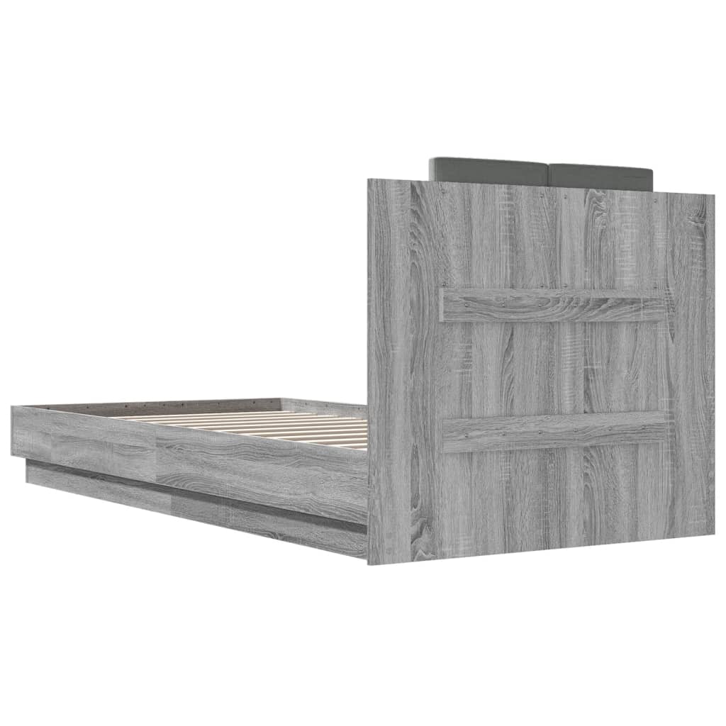 Bedframe met hoofdeinde bewerkt hout grijs sonoma 100x200 cm is nu te koop bij PeponiXL, paradijselijk wonen!