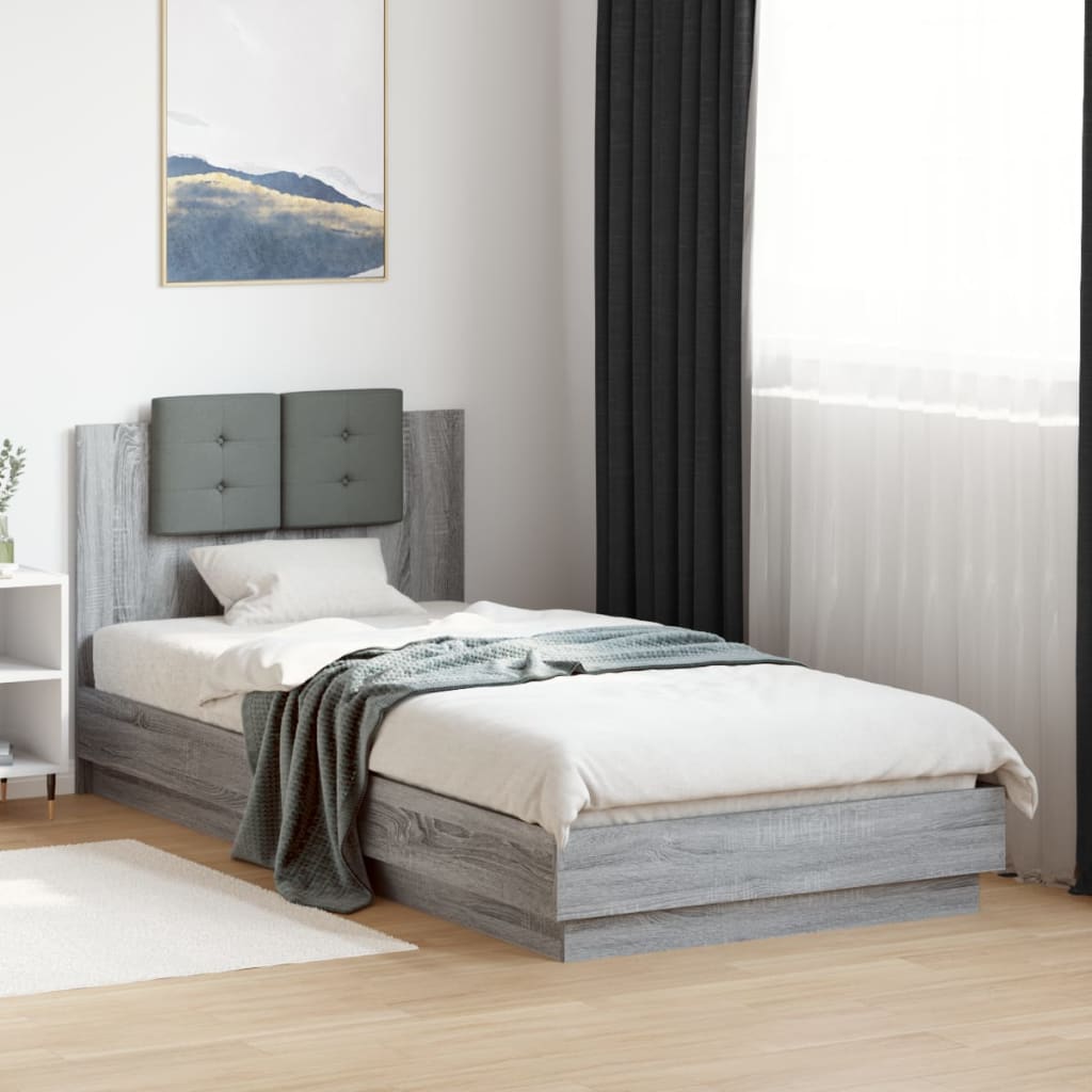 Bedframe met hoofdeinde bewerkt hout grijs sonoma 100x200 cm is nu te koop bij PeponiXL, paradijselijk wonen!