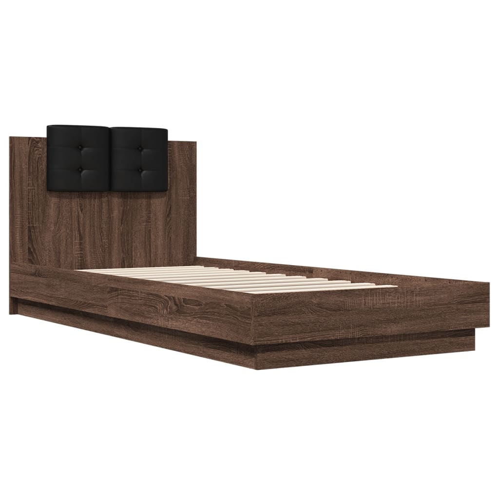 Bedframe met hoofdeinde bewerkt hout bruineikenkleur 100x200 cm is nu te koop bij PeponiXL, paradijselijk wonen!
