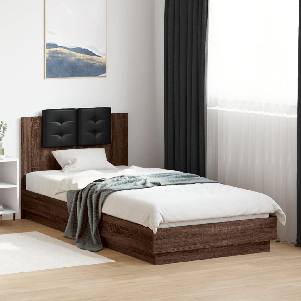 Bedframe met hoofdeinde bewerkt hout bruineikenkleur 100x200 cm is nu te koop bij PeponiXL, paradijselijk wonen!