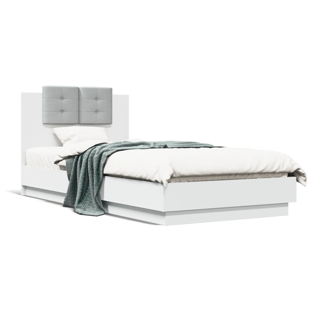 Bedframe met hoofdbord bewerkt hout wit 90x200 cm is nu te koop bij PeponiXL, paradijselijk wonen!