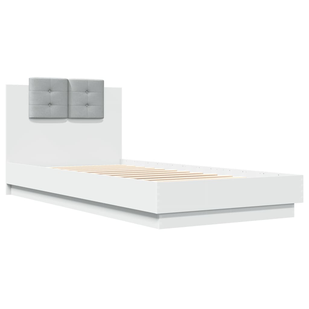 Bedframe met hoofdbord bewerkt hout wit 90x200 cm is nu te koop bij PeponiXL, paradijselijk wonen!