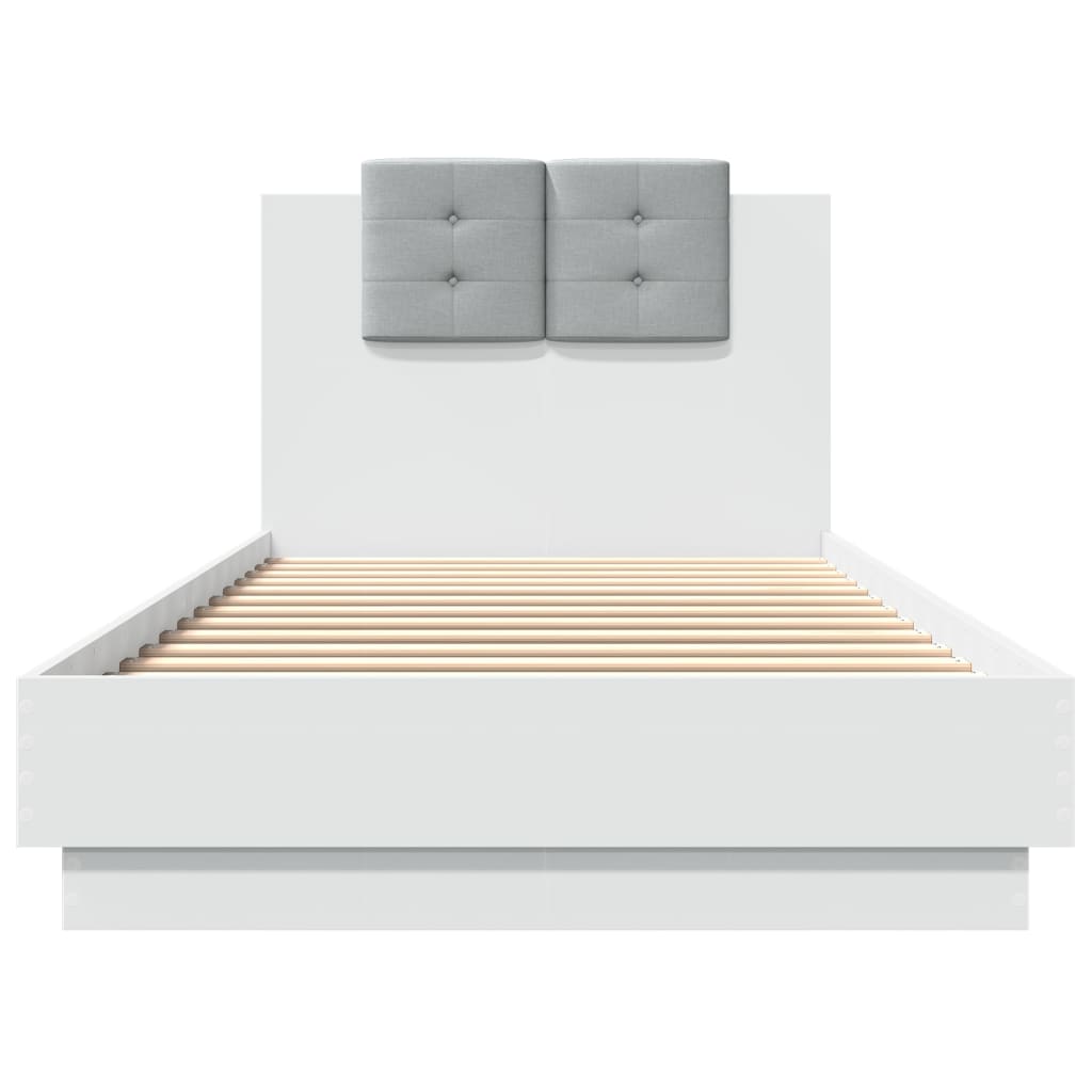 Bedframe met hoofdbord bewerkt hout wit 90x200 cm is nu te koop bij PeponiXL, paradijselijk wonen!