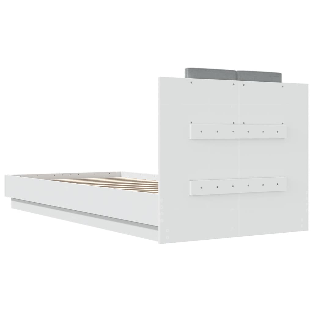 Bedframe met hoofdbord bewerkt hout wit 90x200 cm is nu te koop bij PeponiXL, paradijselijk wonen!