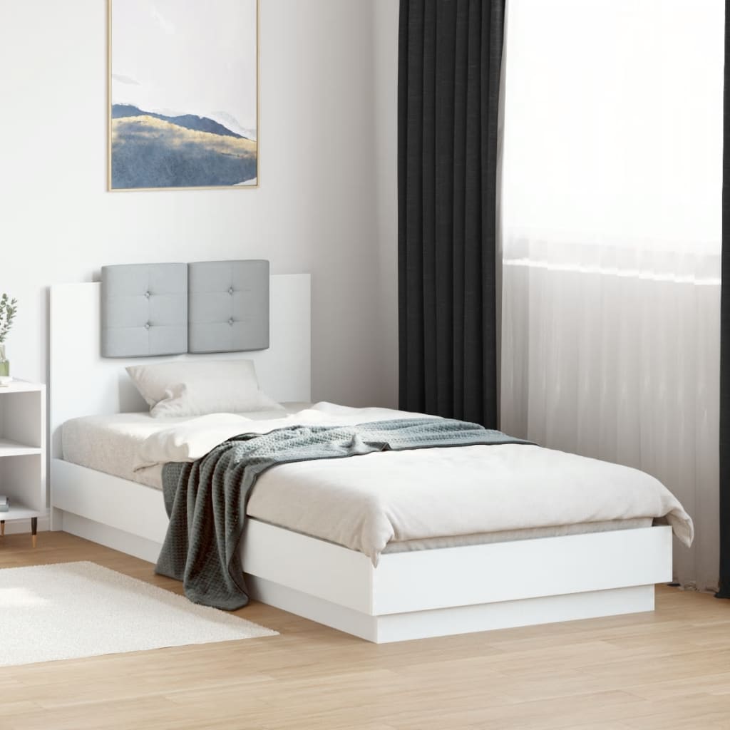 Bedframe met hoofdbord bewerkt hout wit 90x200 cm is nu te koop bij PeponiXL, paradijselijk wonen!