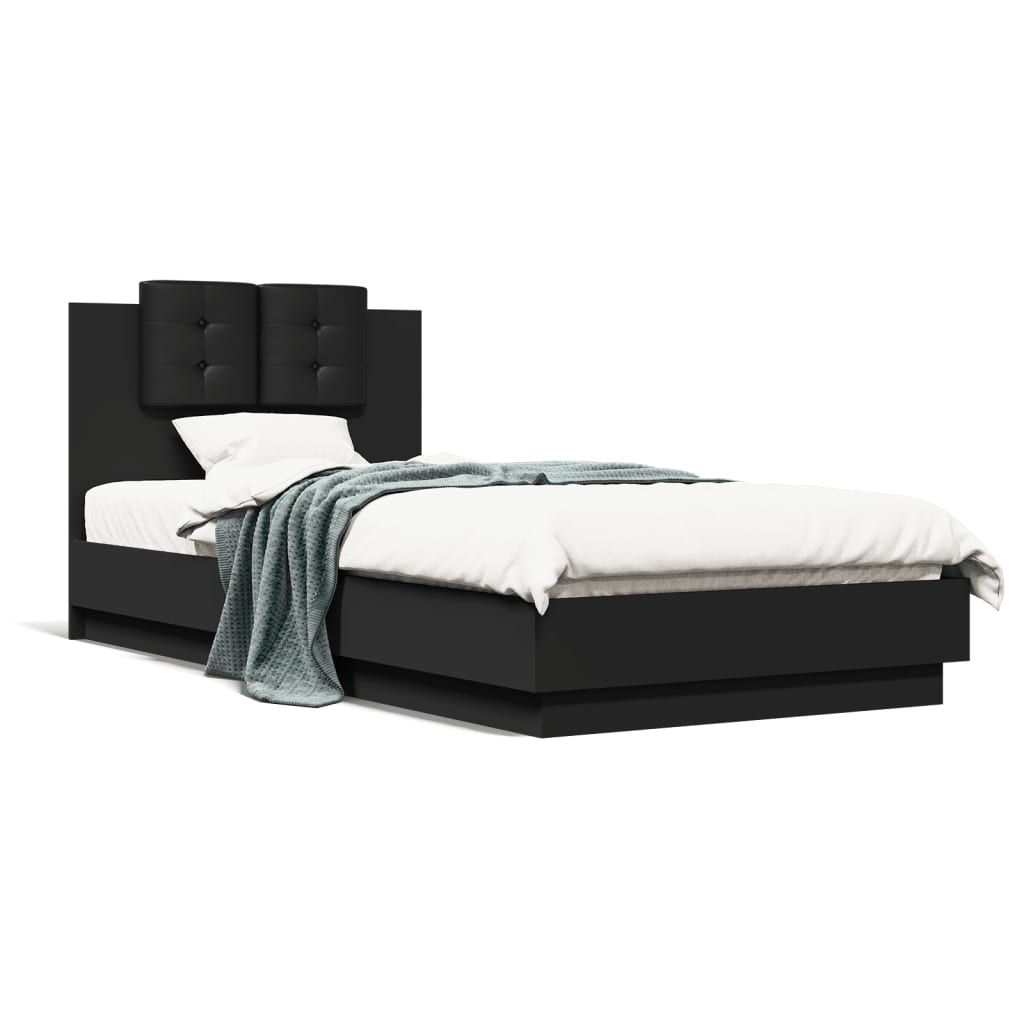 Bedframe met hoofdeinde bewerkt hout zwart 90x200 cm is nu te koop bij PeponiXL, paradijselijk wonen!